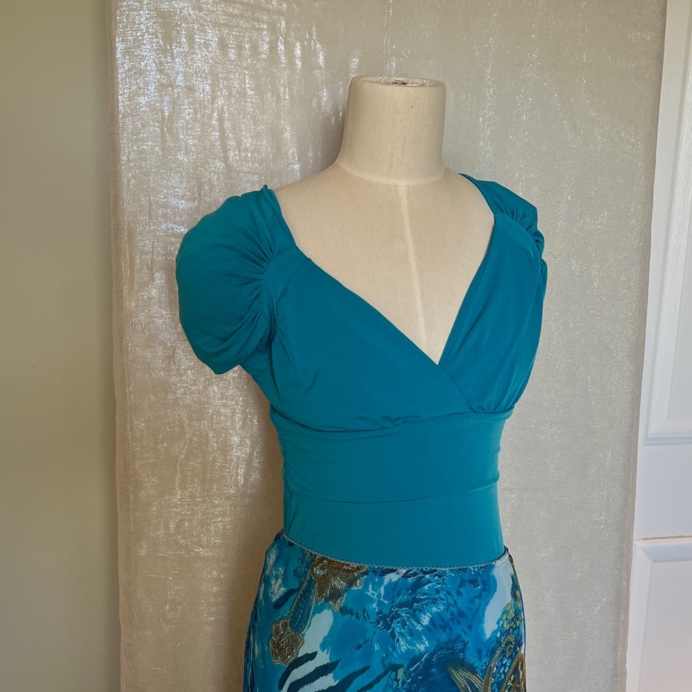 attention Teal Short-Sleeve Wrap-Style Top